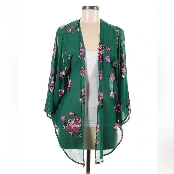 Torrid | Spring Sprung Stripe Green Floral Chiffon Kimono Size M (00) Medium - Picture 3 of 5